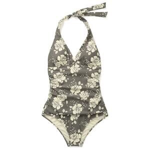 Adore Me Size 1X One piece Bathing Swim Suit Gray Floral Halter Lined Bra NWT
